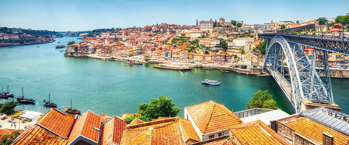 Views across the red roofs of Oporto, Portugal